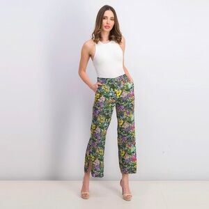 MNG Mango Tropical Floral Pants Emerald Green Birds of Paradise Size Small